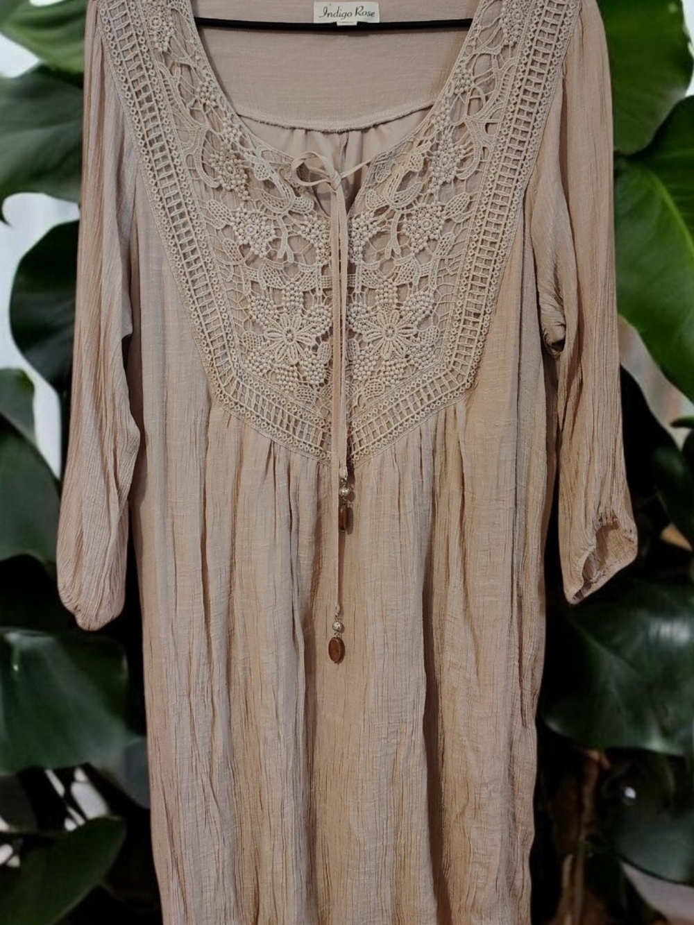 Indigo Rose Boho Crochet Tunic Dress in Beige-3XL-New w/Out Tags